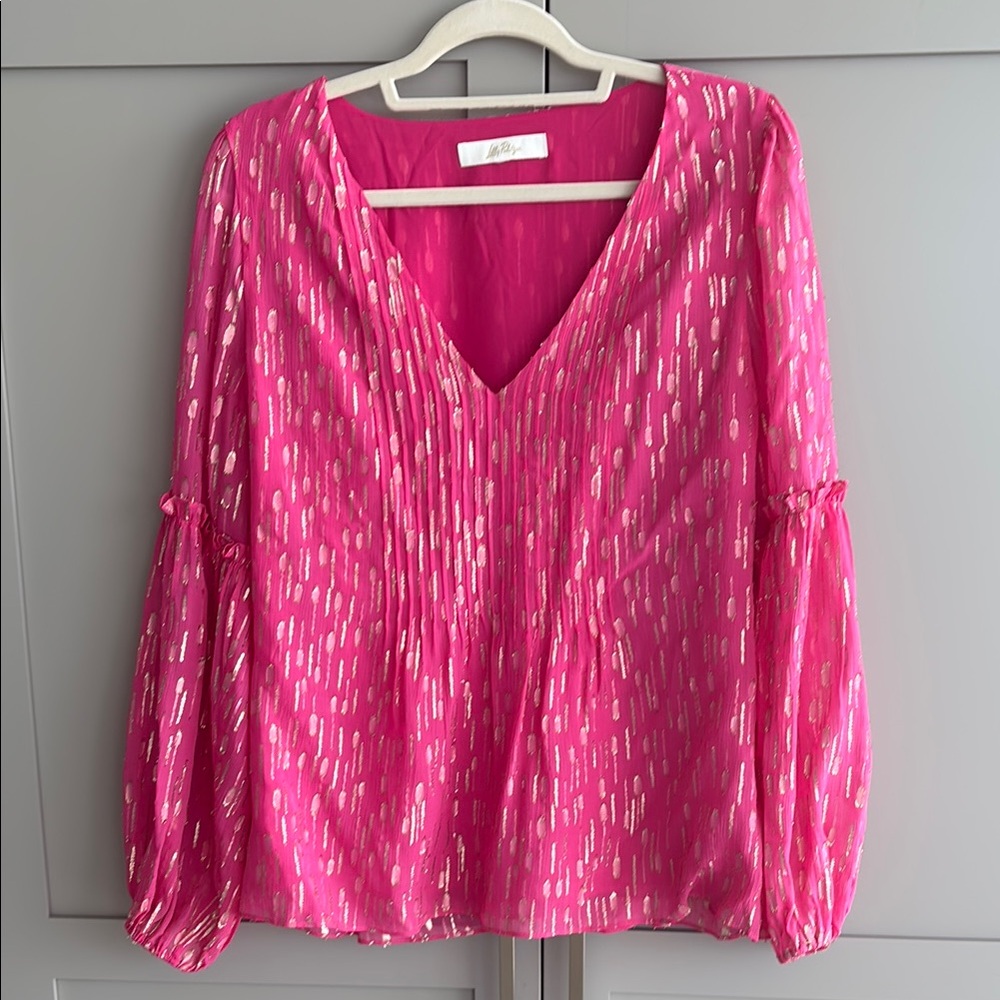 Lilly pulitzer cleme Pink long sleeve top in passion fruit pink mystical viscose